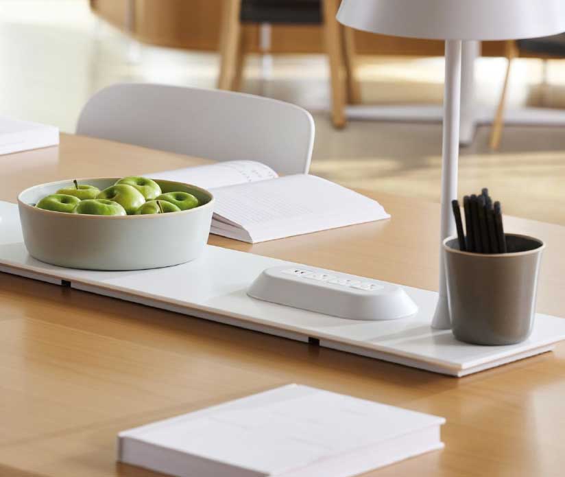 Table top with power source by Teknion