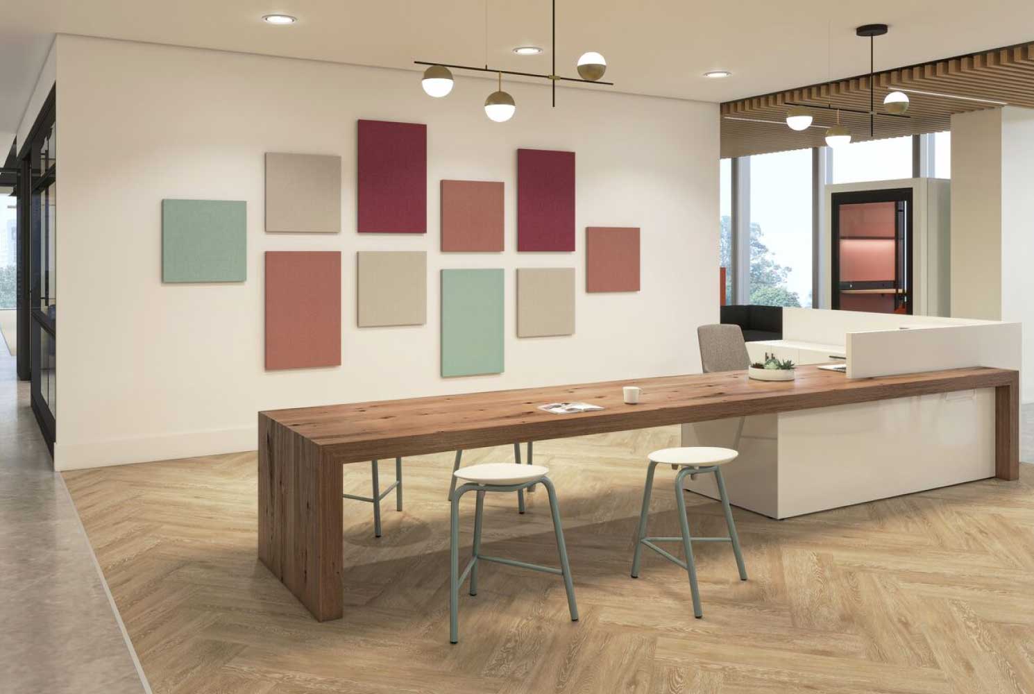 Workspace with Teknion Acoustic Wall Tiles
