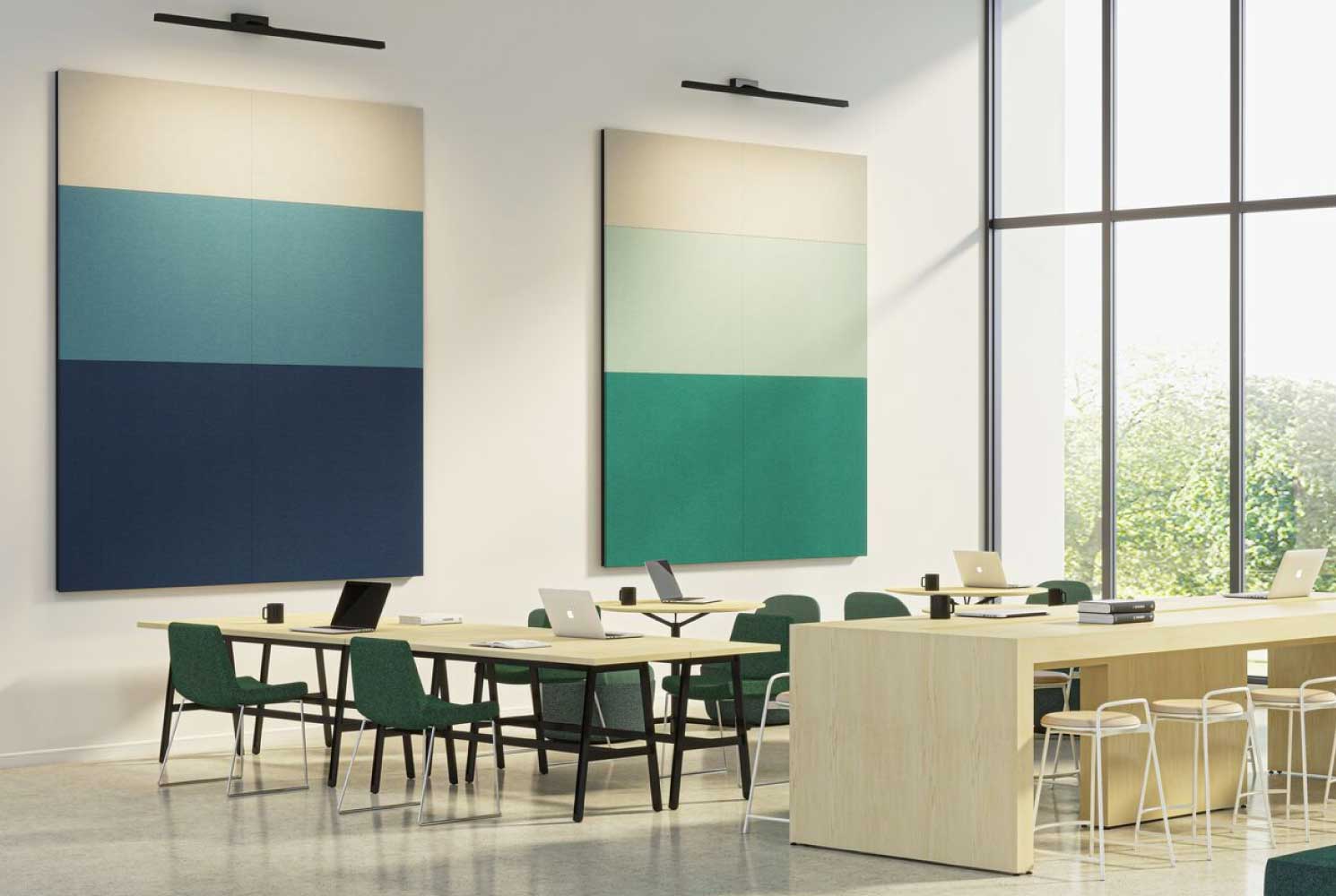 Multiple workspaces with Teknion Acoustic Wall Tiles