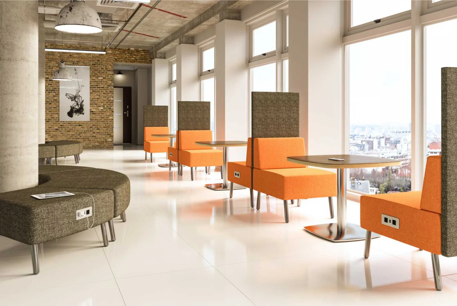 In-between space featuring ERG International Laguna Powered Modular Furniture