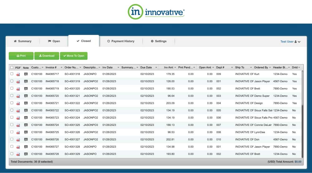 Innovative Billing Portal Closed Invoice Tab