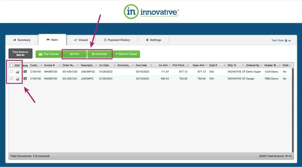 Billing Portal PDF, Print and Downloading