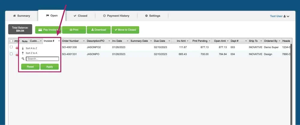 Billing Portal Invoice Search
