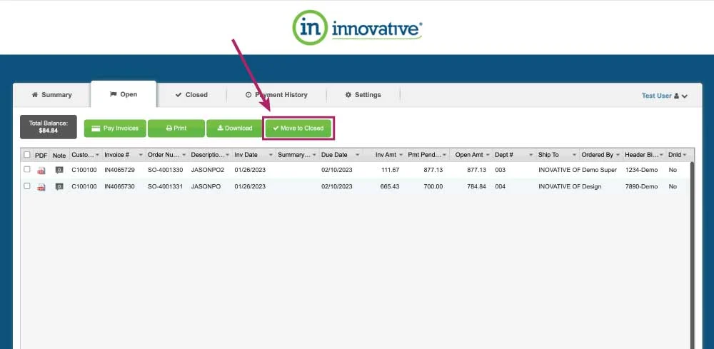 Billing Portal Open Invoice to Closed Invoice