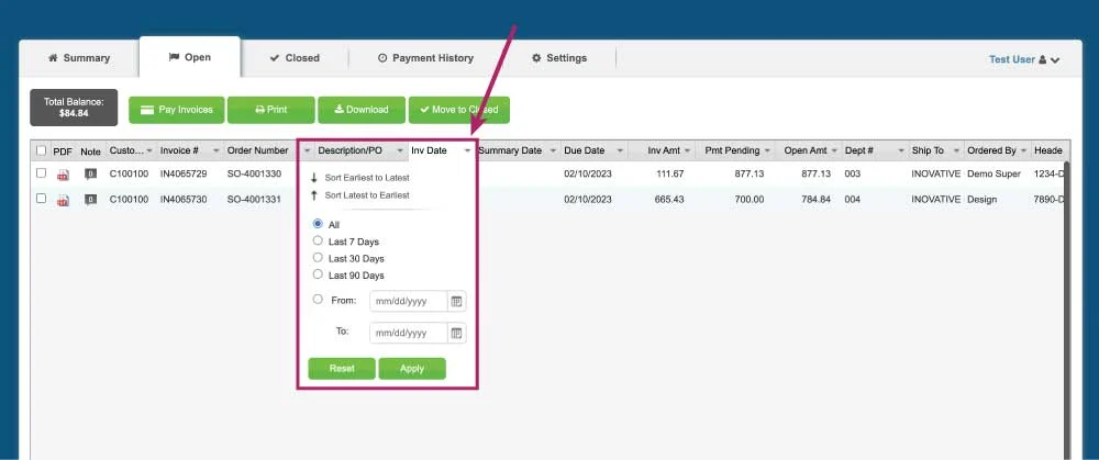 Billing Portal Date Search