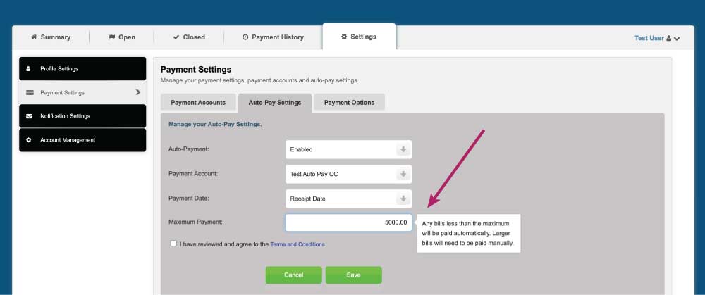 Billing Portal Automatic Maximum Payment Setting